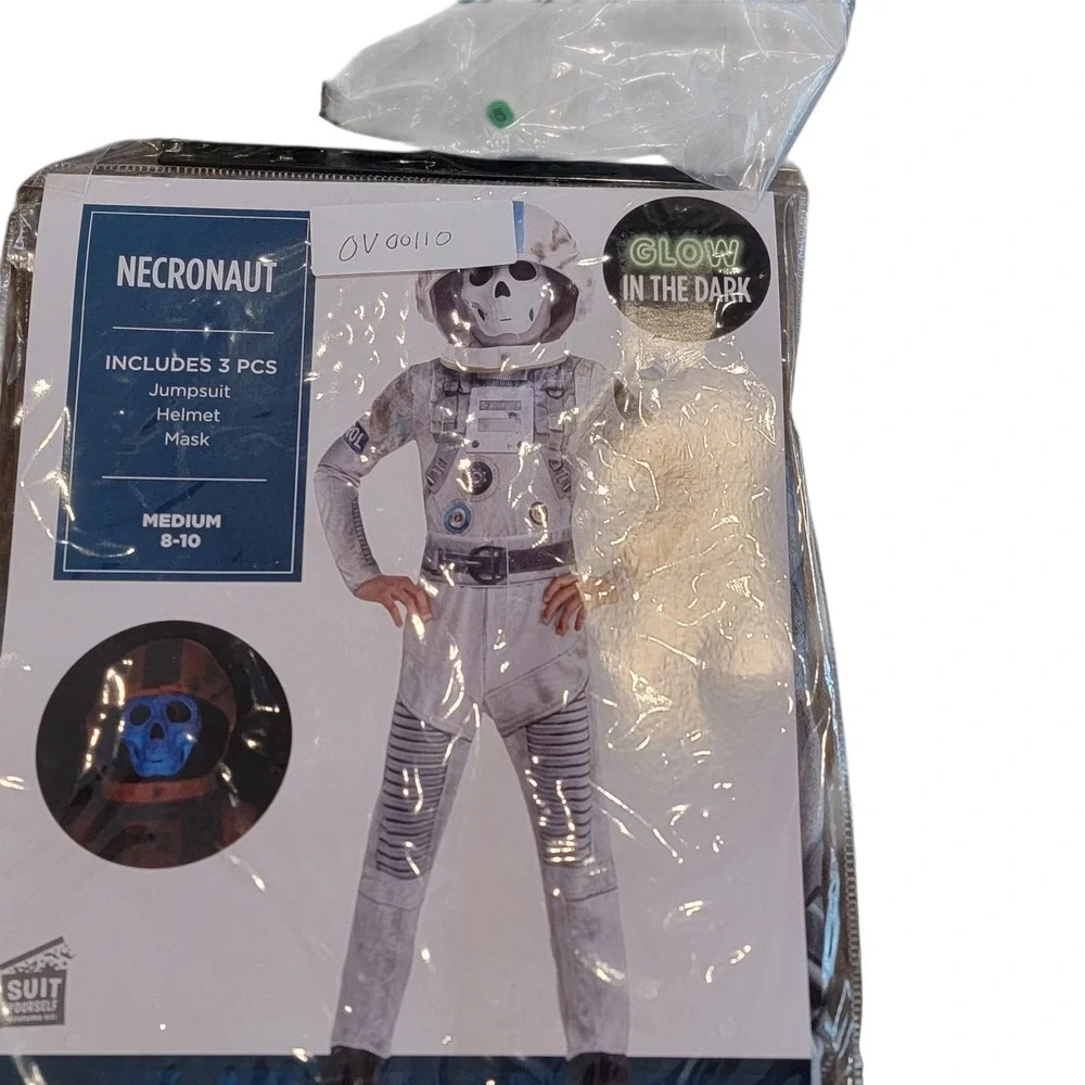 Zombie Skeleton Astronaut‎ Costume Helmet Kids Space Suit Glow in dark 3 piece